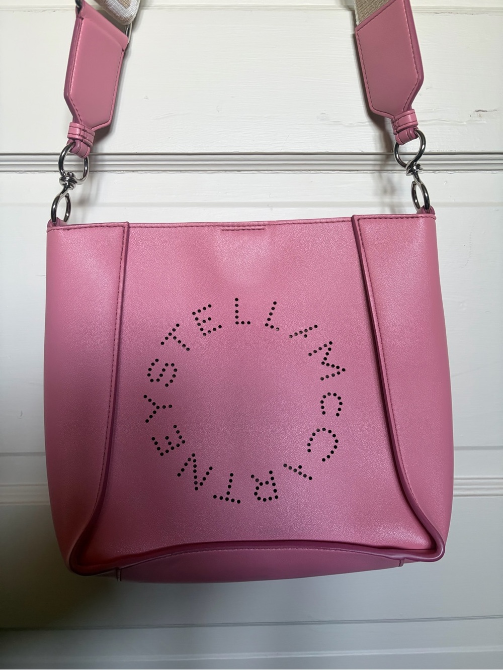 Stella McCartney Pink Shoulder Bag with Beige Logo Strap